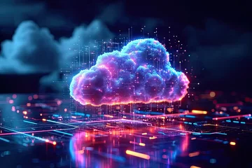 Foto op Canvas Technology networking and digital communication in business with cloud computing concept web storage for data global social media ai server online binary illustration background modern futuristic © Thares2020