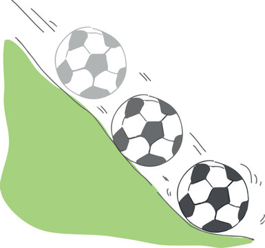 A drawing of a soccer ball rolling down a slope.