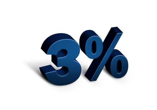 Three percent 3D text in Blue Color And Blue Lines, number 3% Blue color for sale discount, sale product, report, progress, transparent, PNG