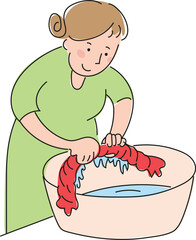 The woman wringing the laundry. Laundry woman.