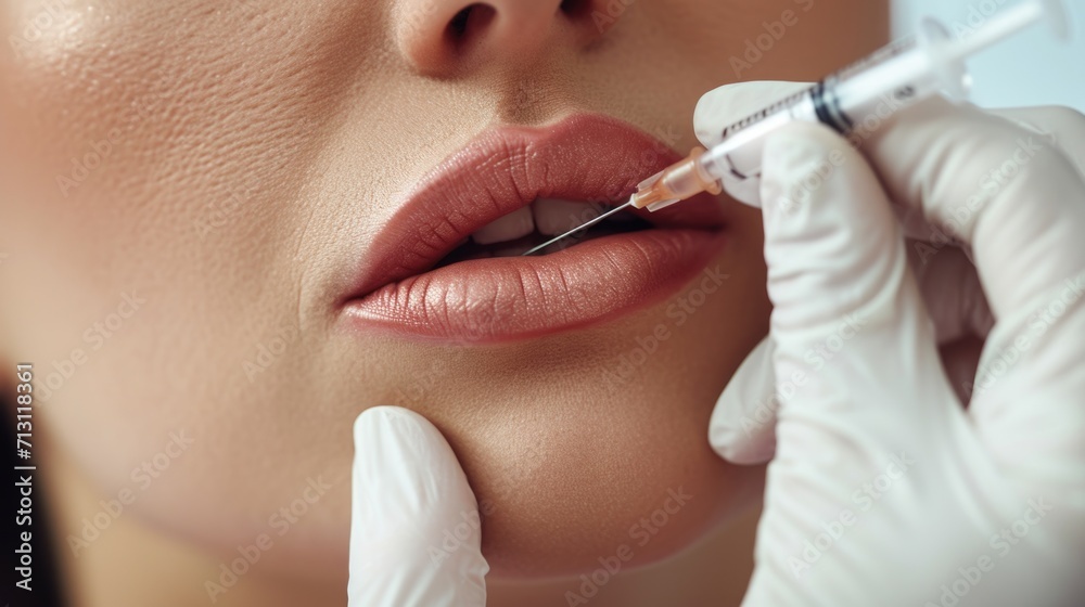 Poster A close up image of a person receiving an injection. This image can be used to illustrate medical procedures or healthcare concepts