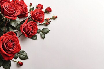 Top view of red rose flowers isolated background. empty space Wedding invitation cards. Valentine's  day concept Ai generated.