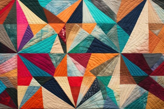 colorful abstract background with triangle shape pieces of fabric quilting texture. Craft, textile art and diy hobby concept.