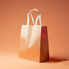 A grocery bag on a peach fuzz background.