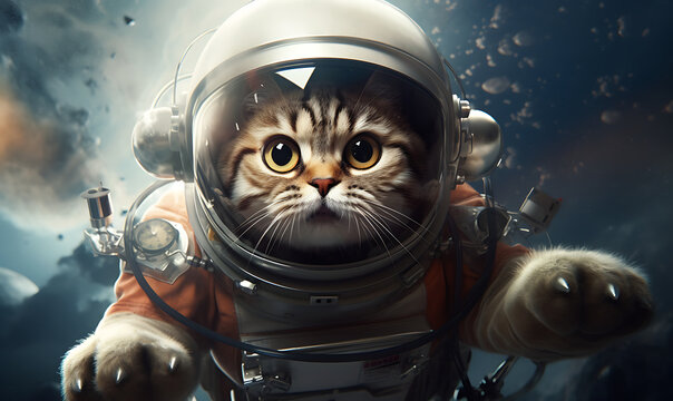 Cat wearing astronaut suit full equipment flying on galaxy AI Image Generative