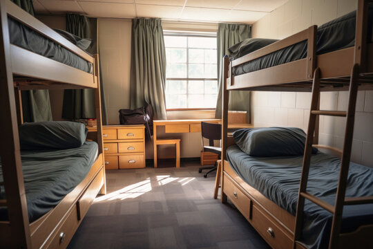 A comfortable hostel room with bunk beds, pillows, and a relaxing atmosphere for travelers.