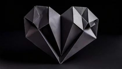 Tapeten Dark origami paper heart on black background © Ester