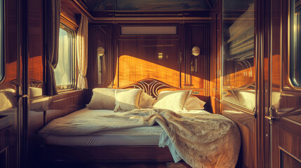 Interior of luxury suite in vintage train