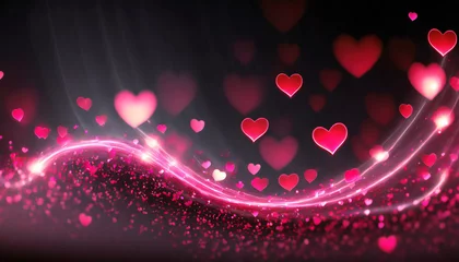 Foto auf Alu-Dibond Wave of pink light with red and pink hearts swirling above on dark blurry background © Ester