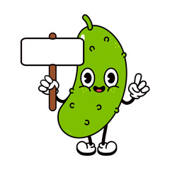 Cute funny Cucumber with an inscription character. Vector hand drawn traditional cartoon vintage, retro, kawaii character illustration icon. Isolated white background. Cucumber character
