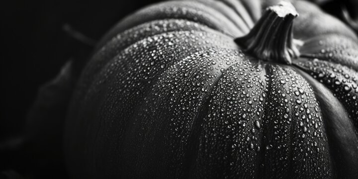 Fototapeta A black and white photo of a pumpkin. Suitable for Halloween or autumn-themed designs