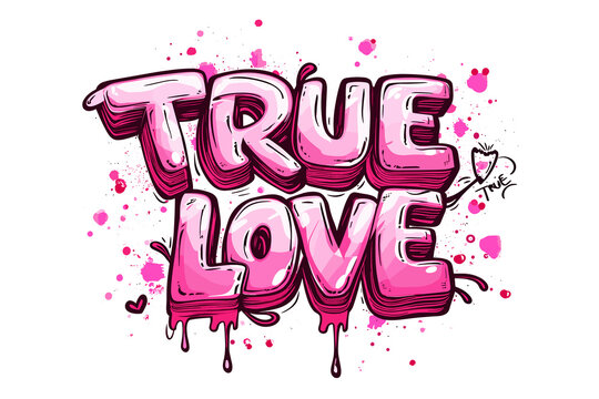 Vibrant Pink Graffiti Style TRUE LOVE Typography