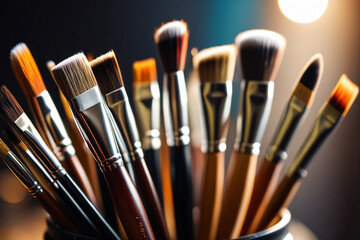 Close-up of artist's paintbrushes