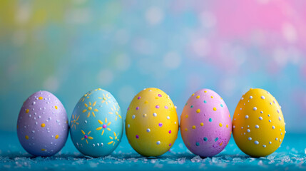 Fototapeta na wymiar colorful Easter eggs stand in a row.