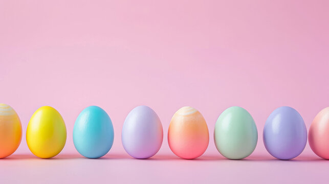 colorful Easter eggs stand in a row.