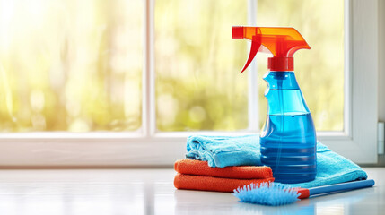 Office cleaning service concept with supplies