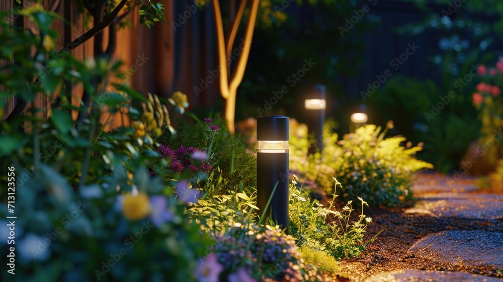 Aufkleber a pathway illuminated by lights in the middle, suitable for various uses