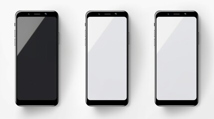 flat rays ,collection of smartphone mockup blank screen isolated with clipping path on white background