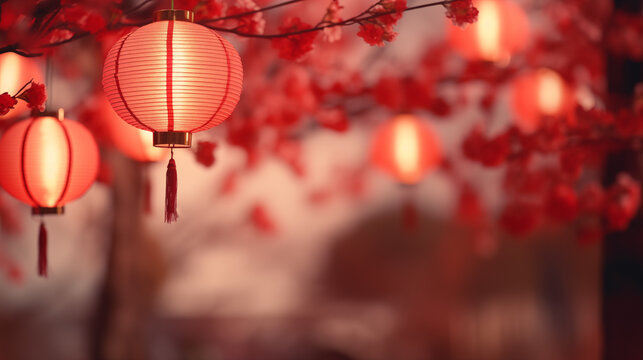 Beautiful Chinese New Year red lanterns on festive background picture
