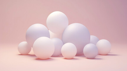 Fototapeta premium 3D pink spheres of different sizes and transparency. Pastel colour palette. Abstract background. Generative AI