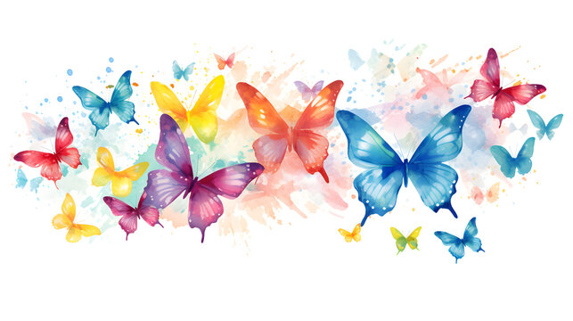 Watercolor colorful butterflies