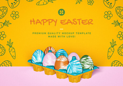 Happy Easter Mockup with Eight Eggs