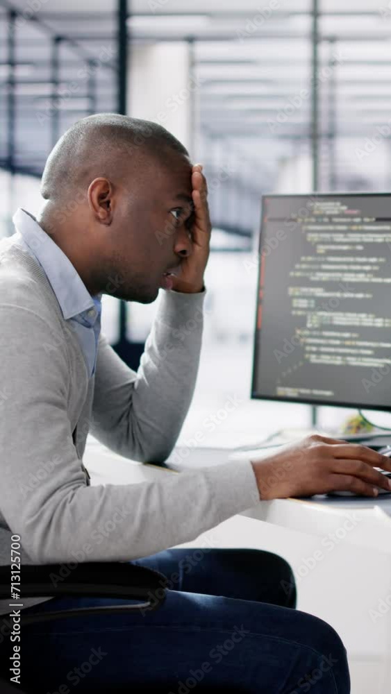 Poster Unhappy Sad Developer Programmer Man In Stress Coding Software