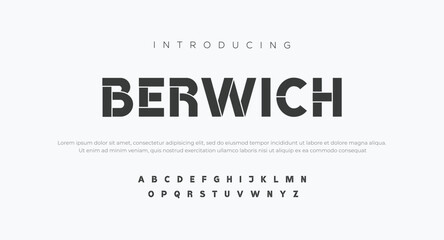 Berwich Lettering Modern Alphabet font. Futuristic designs. Typography fonts regular, typeface uppercase and lowercase. 
