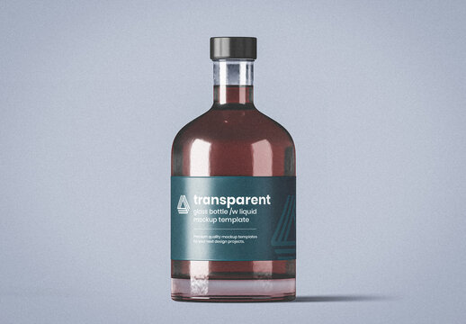 Transparent Glass Bottle with Liquid Mockup