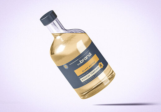 Floating Transparent Glass Bottle with Liquid Mockup
