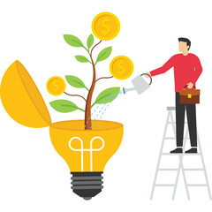 Grow ideas to grow into money, Vector illustration in flat style