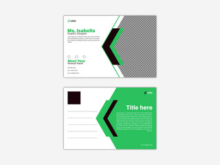 Corporate postcard template design. Business Postcard green color template design vector illustration