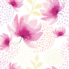 Obraz na płótnie Canvas Pink watercolor flowers seamless pattern. Vector illustration