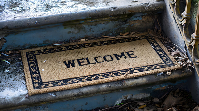 welcome mat, the doormat says welcome