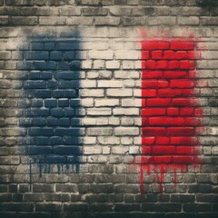 Urban Vibes: Grunge Art Featuring the Flag of France on a Brick Wall