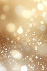 Ethereal golden bokeh lights on a warm beige background, evoking a festive, dreamy atmosphere. Ideal for holiday season graphics, celebratory backdrops, or elegant product displays.