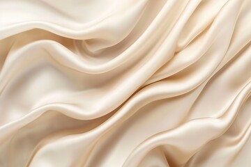 Elegant beige satin fabric flowing, with soft waves and curves, perfect for luxury fashion backgrounds, beauty industry visuals, or sophisticated event designs. Nude gradient backdrop.