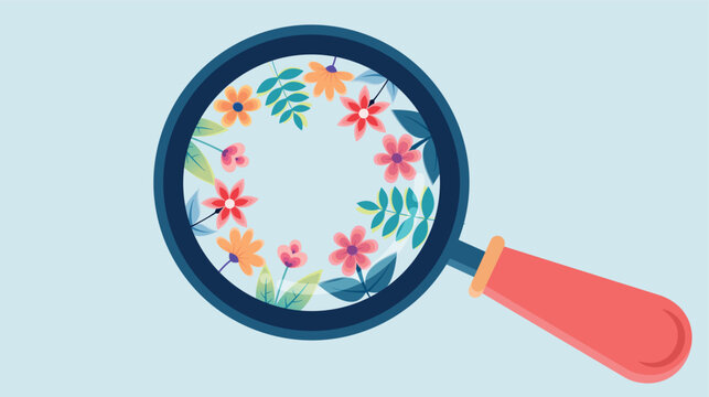 magnifying glass with spring flowers