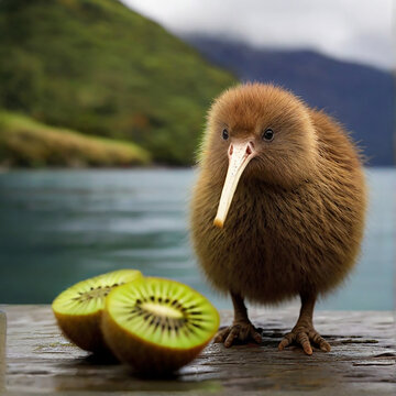 A kiwi bird standing in nature.