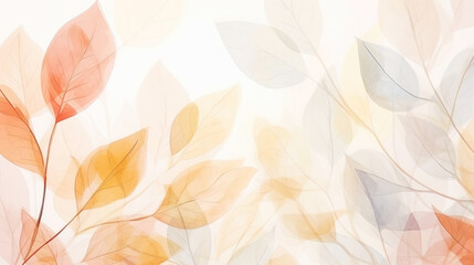 Branch of leaves transparent watercolour background. Pastel colour palette. Generative AI