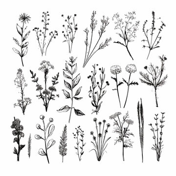 flowers and herbs vector set