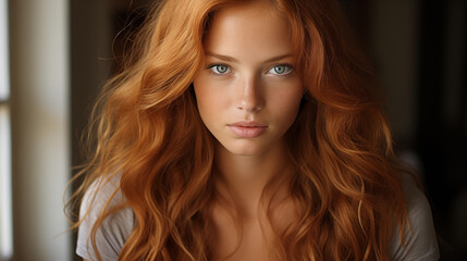 Fototapeta premium A girl with lush red hair.