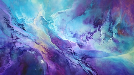 Abstract Purple and Blue Cosmic Watercolor Painting Texture Background in Light Cyan and Purple Hues