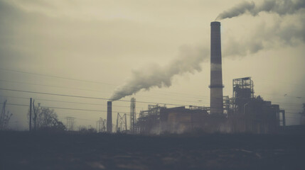 Fototapeta na wymiar Industry plant landscape with smoke smog emissions. Bad ecology cocnept. Generative AI