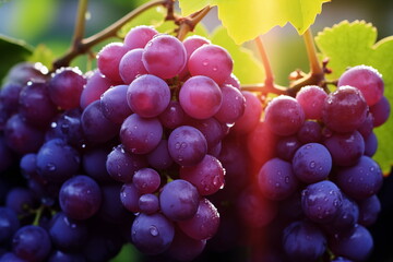 Close-up grape with water drops, closeup, isolated grape farm background.sunlight, Generated AI