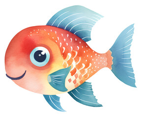 Watercolor illustration of a cute scandinavian naive style fish. Transparent background, png. Ai generated
