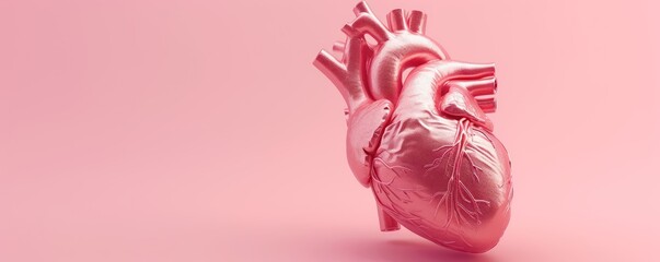Pink heart anatomical soft selfcare healing kitsch medical organ pink pastel background 3d illustration render digital rendering