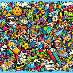 Colorful Cartoon Collage: Colorful Doodle Art