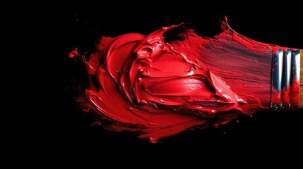 Red oil paint on a black background. Handmade oil paint brush strokes isolated over the black background