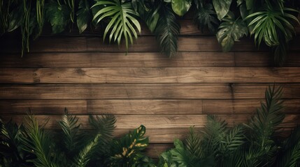 rustic wooden background with a Jungle theme and many wooden slats - obrazy, fototapety, plakaty